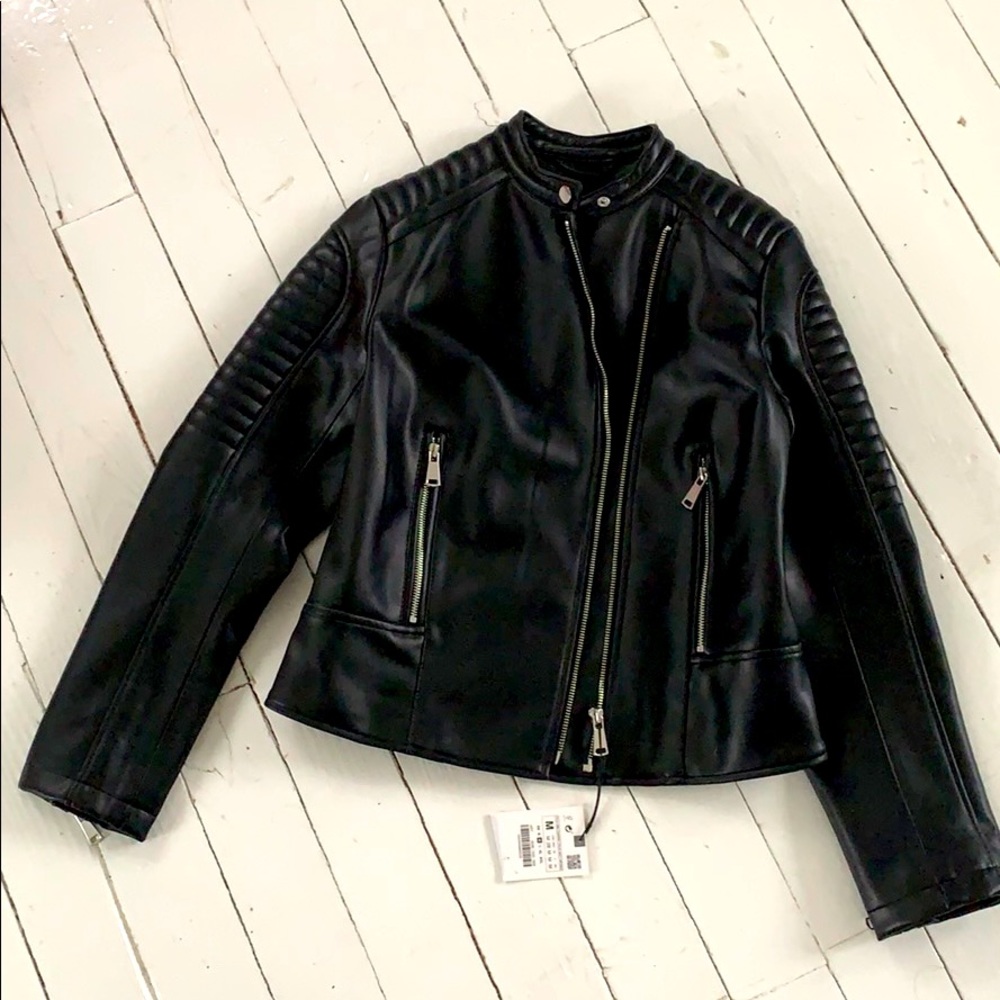 Zara Black Vegan Leather Moto Jacket